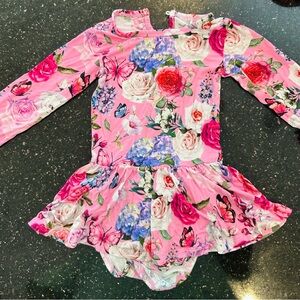 Floral Pink Long Sleeve 2T Leotard Bums & Roses Romper